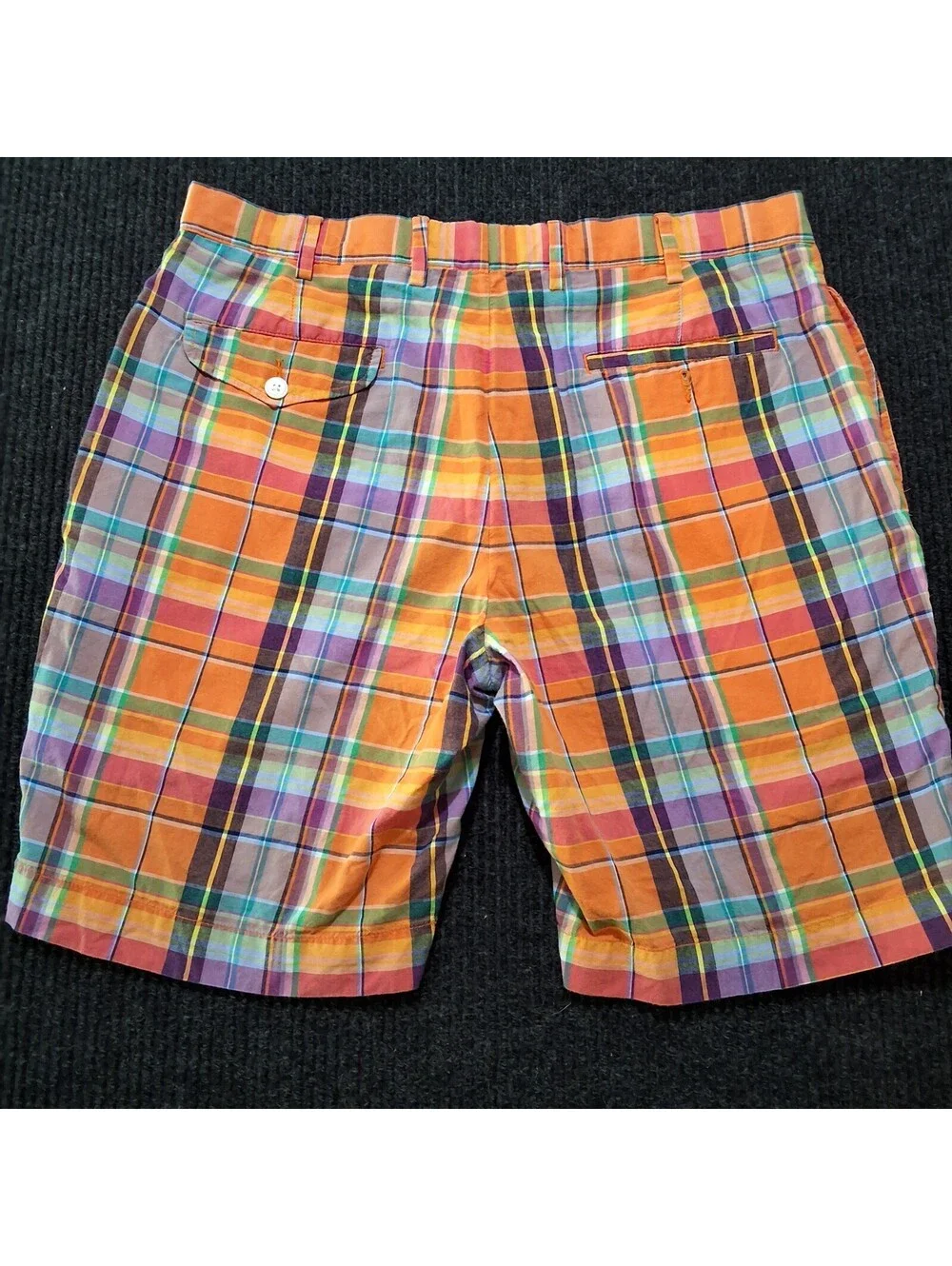 Authentic Indian Madras Orange Plaid Cotton Shorts by Ralph Lauren, Size 35